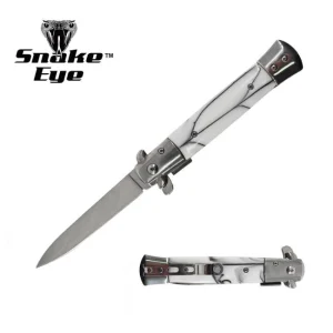 Snake Eye - Stiletto Style White Marble Pearl Spring Assisted Knife - SE-575WB