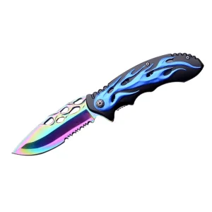 Snake Eye Tactical - Flames Biker Design Spring Assisted Knife - SE-939BL